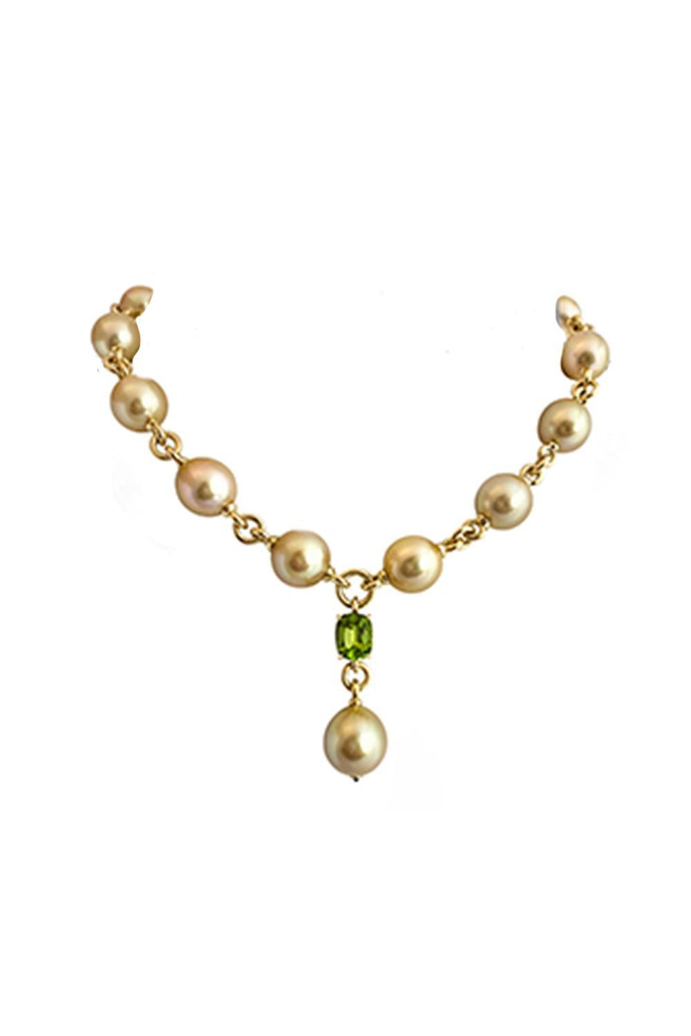 Peridot Tsavorite Garnet Pearl Y Necklace-YELLOW GOLD-JEWELRYFINE JEWELNECKLACE O-VERDURA