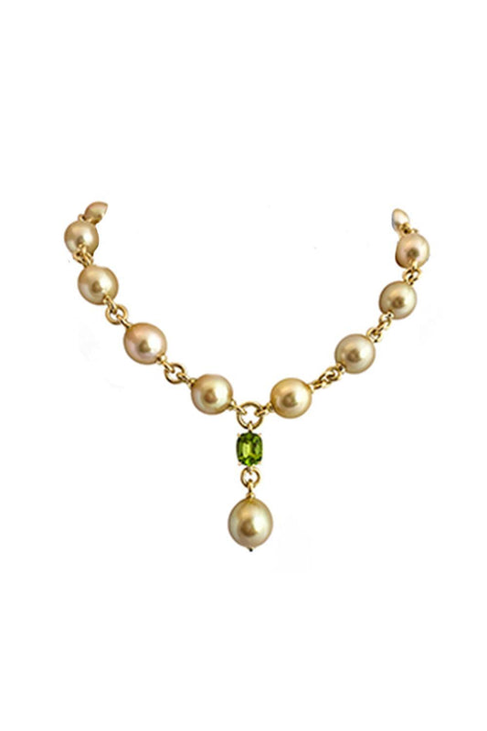 Peridot Tsavorite Garnet Pearl Y Necklace-YELLOW GOLD-JEWELRYFINE JEWELNECKLACE O-VERDURA