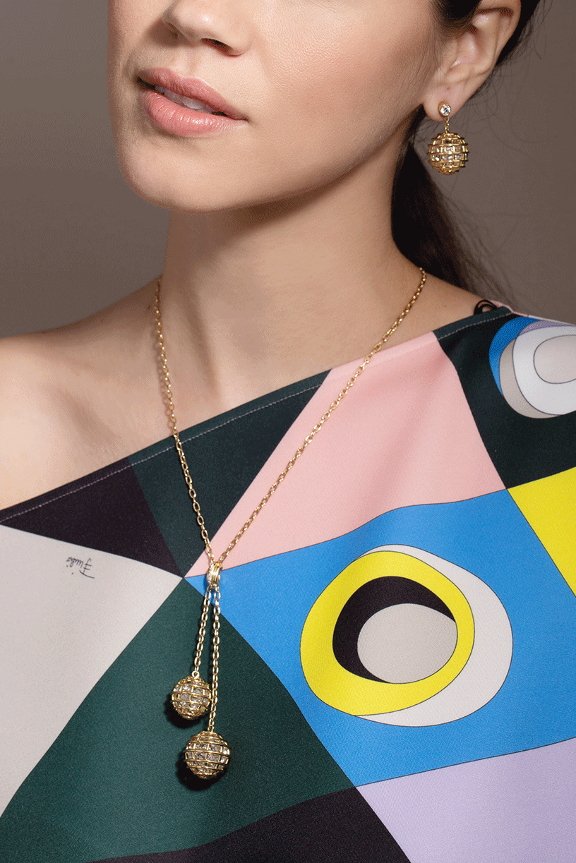VERDURA-Rock Crystal Caged Lariat Necklace-YELLOW GOLD