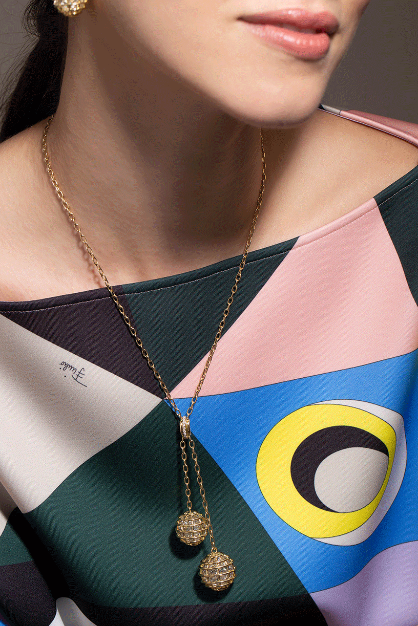 VERDURA-Rock Crystal Caged Lariat Necklace-YELLOW GOLD