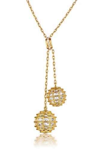 VERDURA-Rock Crystal Caged Lariat Necklace-YELLOW GOLD