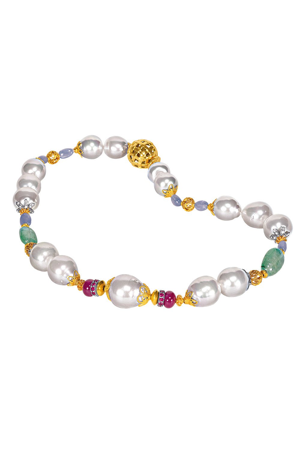 VERDURA-Mixed Beaded Pearl Necklace-YELLOW GOLD