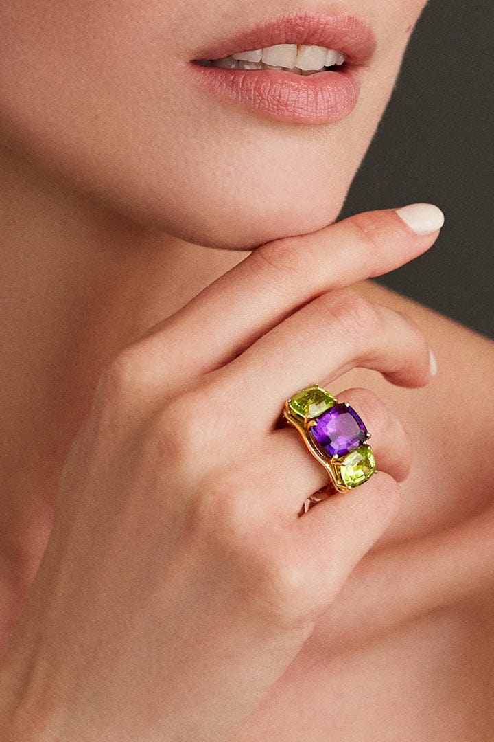 VERDURA-Amethyst and Peridot Three Stone Ring-YELLOW GOLD