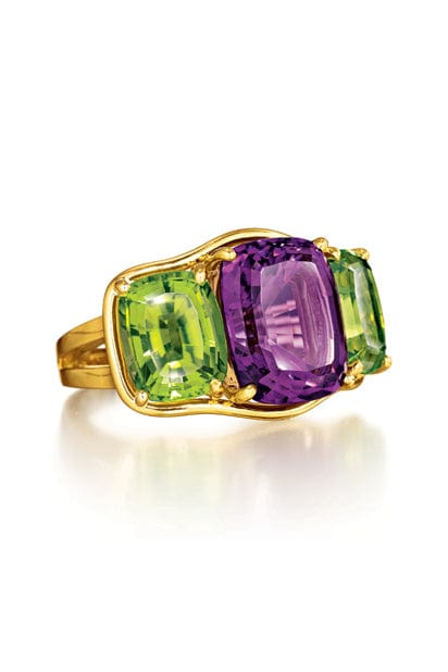 VERDURA-Amethyst and Peridot Three Stone Ring-YELLOW GOLD