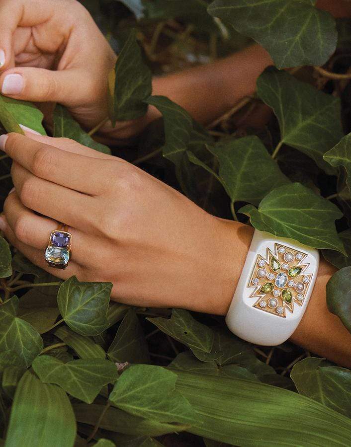 VERDURA-Aquamarine and Iolite Three Stone Ring-YELLOW GOLD