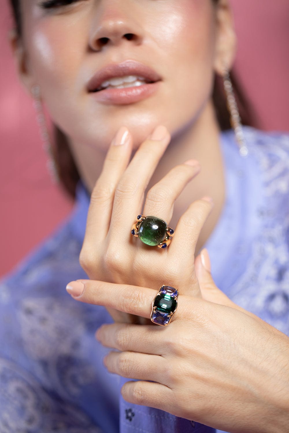 VERDURA-Green Tourmaline and Tanzanite Three Stone Ring-YELLOW GOLD