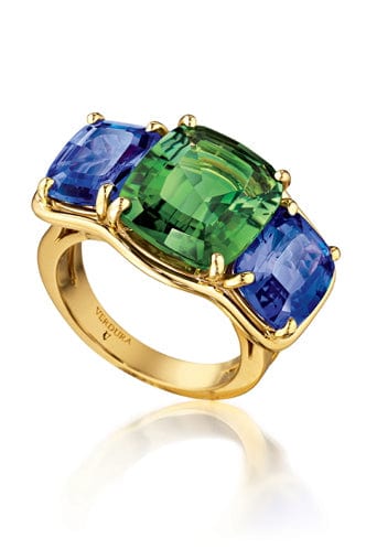 VERDURA-Green Tourmaline and Tanzanite Three Stone Ring-YELLOW GOLD