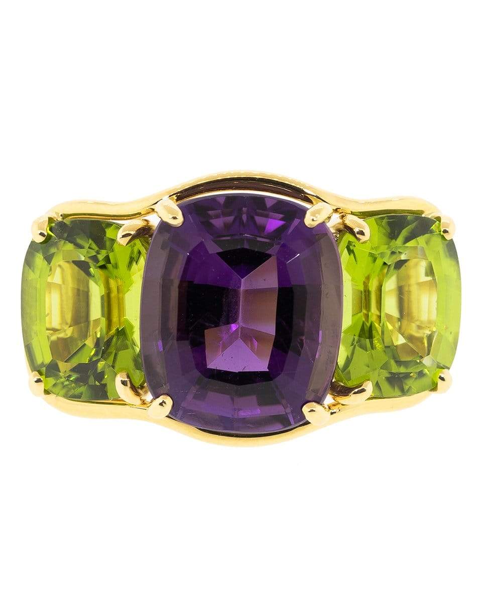 VERDURA-Peridot and Amethyst Large Three Stone Ring-YELLOW GOLD