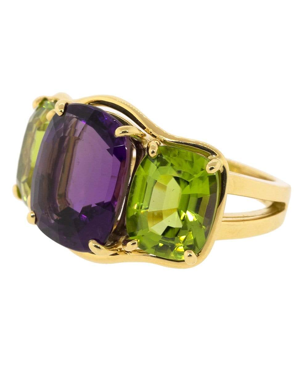 VERDURA-Peridot and Amethyst Large Three Stone Ring-YELLOW GOLD