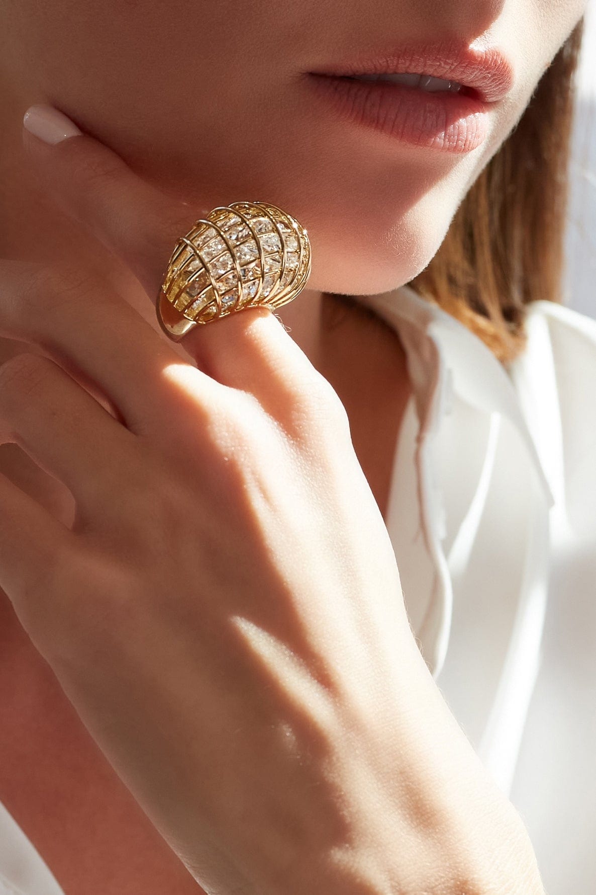 VERDURA-Rock Crystal Caged Ring-YELLOW GOLD