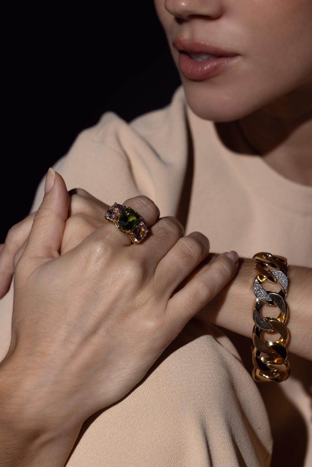 VERDURA-Three Stone Ring-YELLOW GOLD