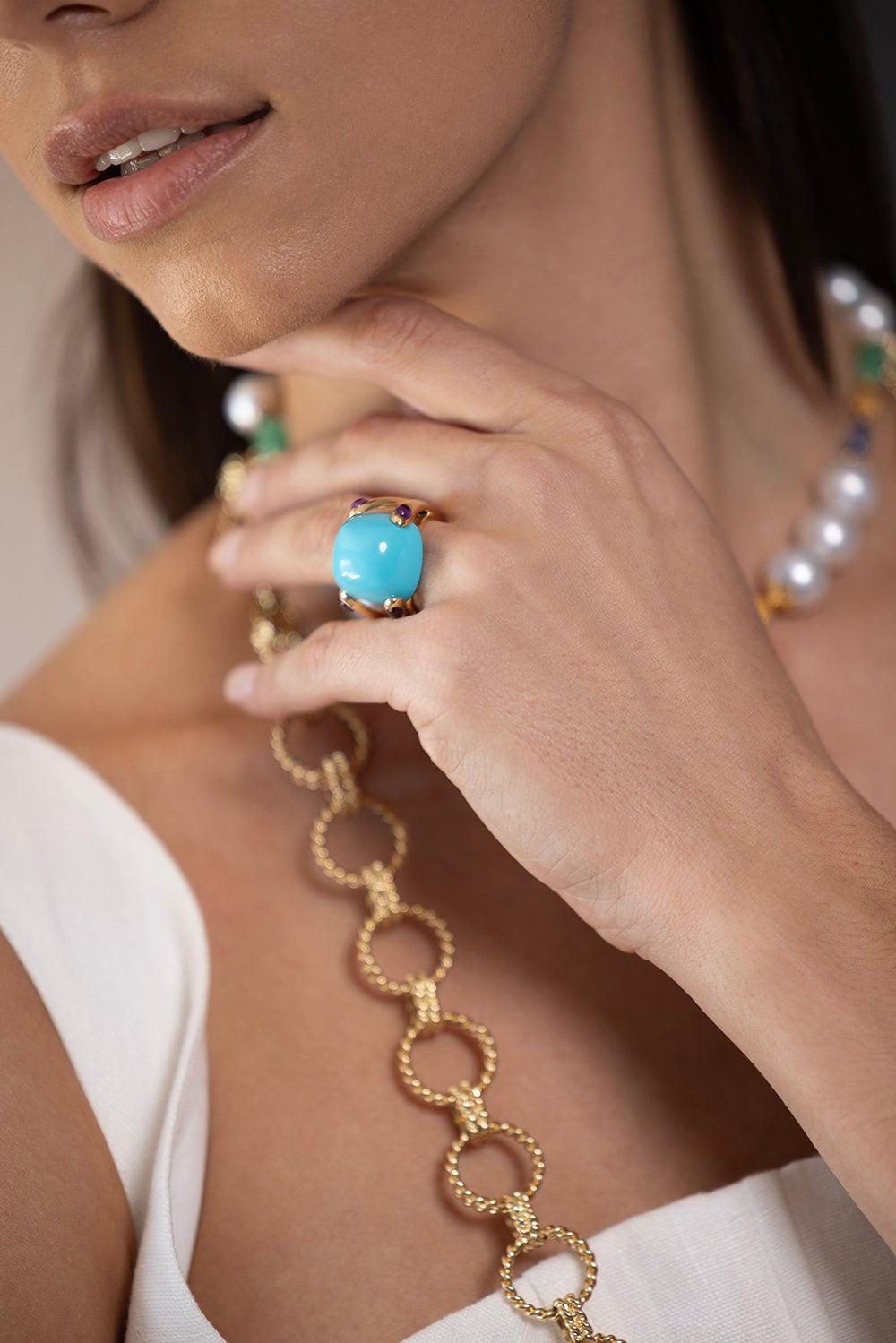 Turquoise Amethyst Candy Ring-YELLOW GOLD-6.5-JEWELRYFINE JEWELRING-VERDURA