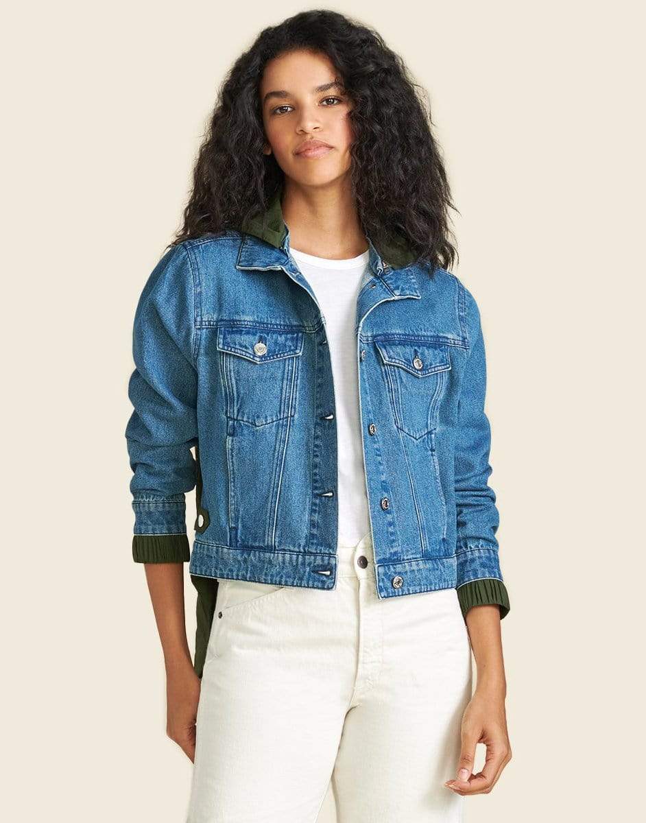 VERONICA BEARD-Shani Mixed-Media Denim Jacket-