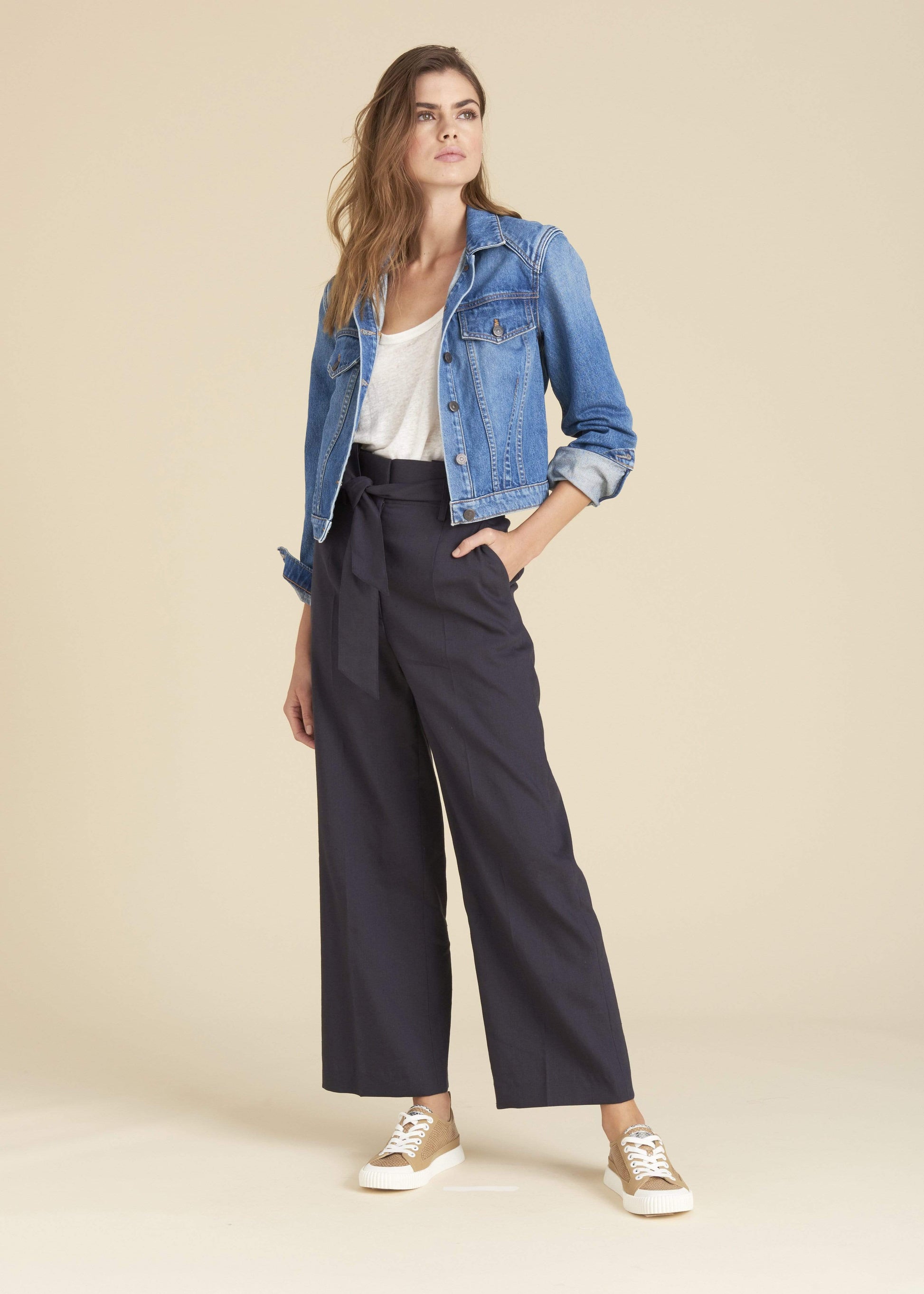 VERONICA BEARD-Elice Belted Wide-Leg Pants-