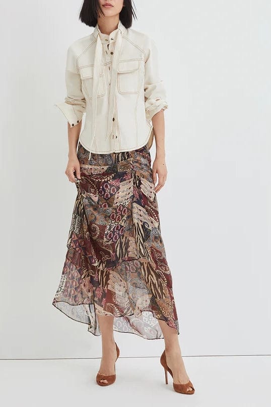 VERONICA BEARD-Sira Patchwork-Print Skirt-