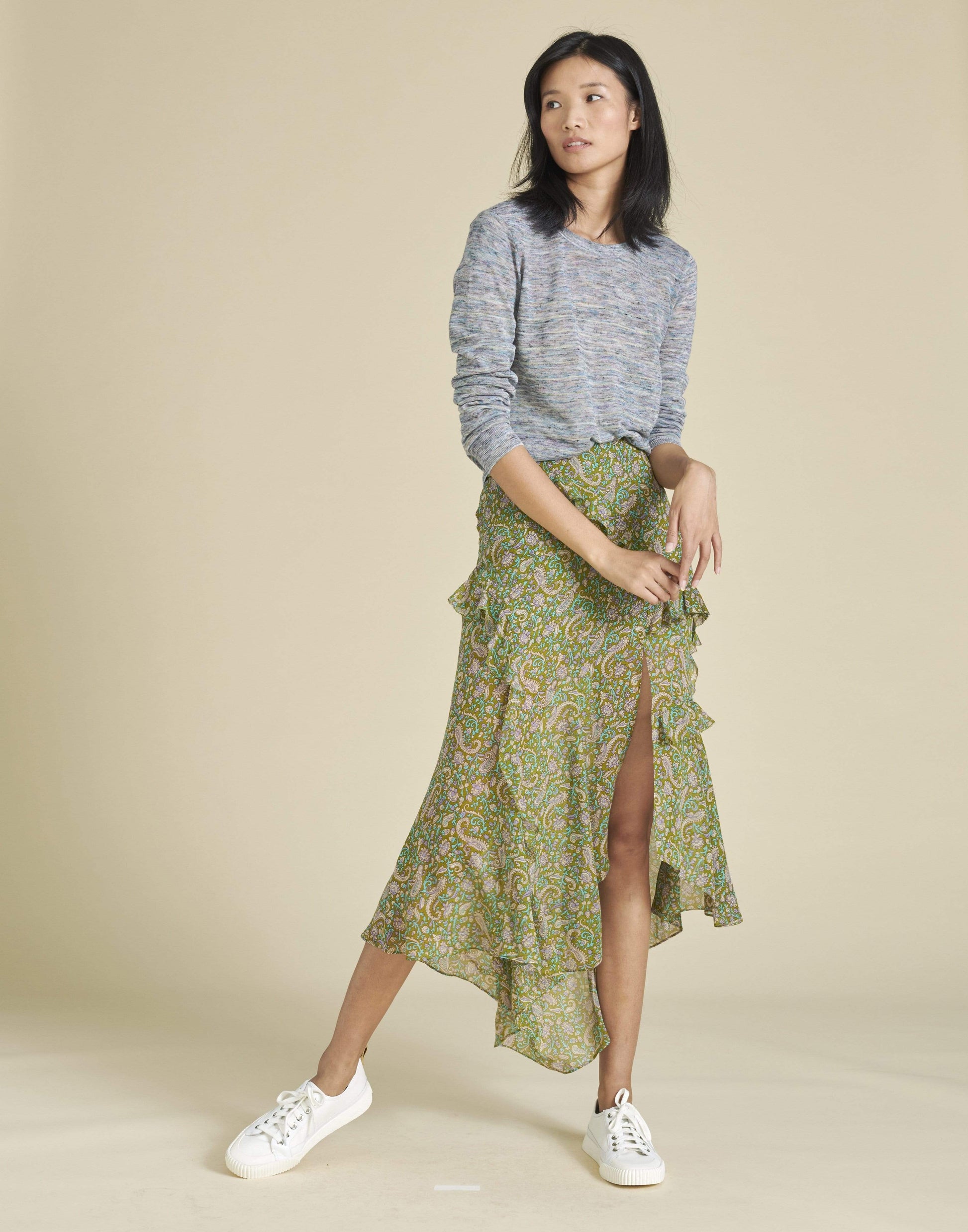 VERONICA BEARD-Fern Multi Eleonora Paisley Midi Skirt-