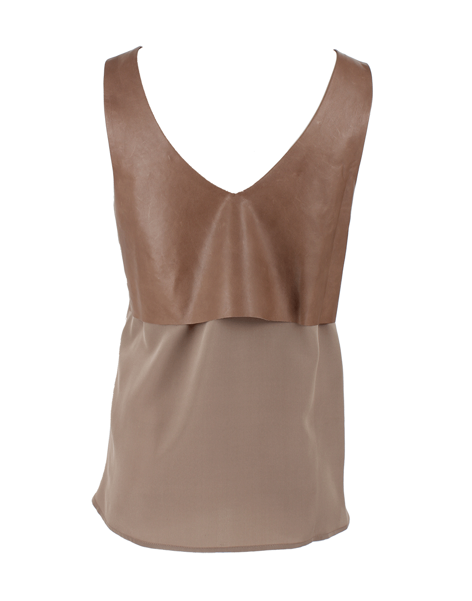 VERONICA BEARD-Leather Layered V-Neck Tank Top-