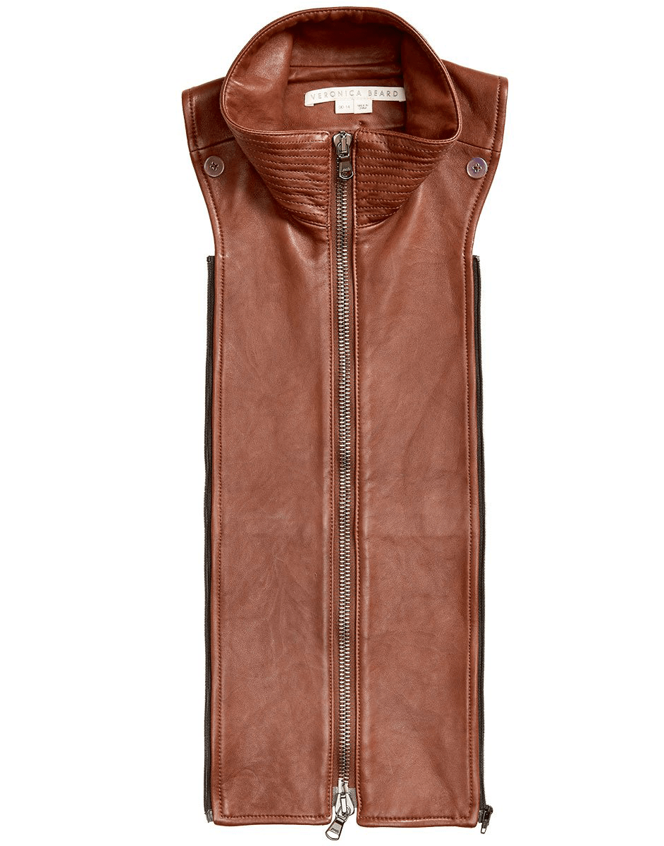 VERONICA BEARD-Leather Turtleneck Dickey-BROWN