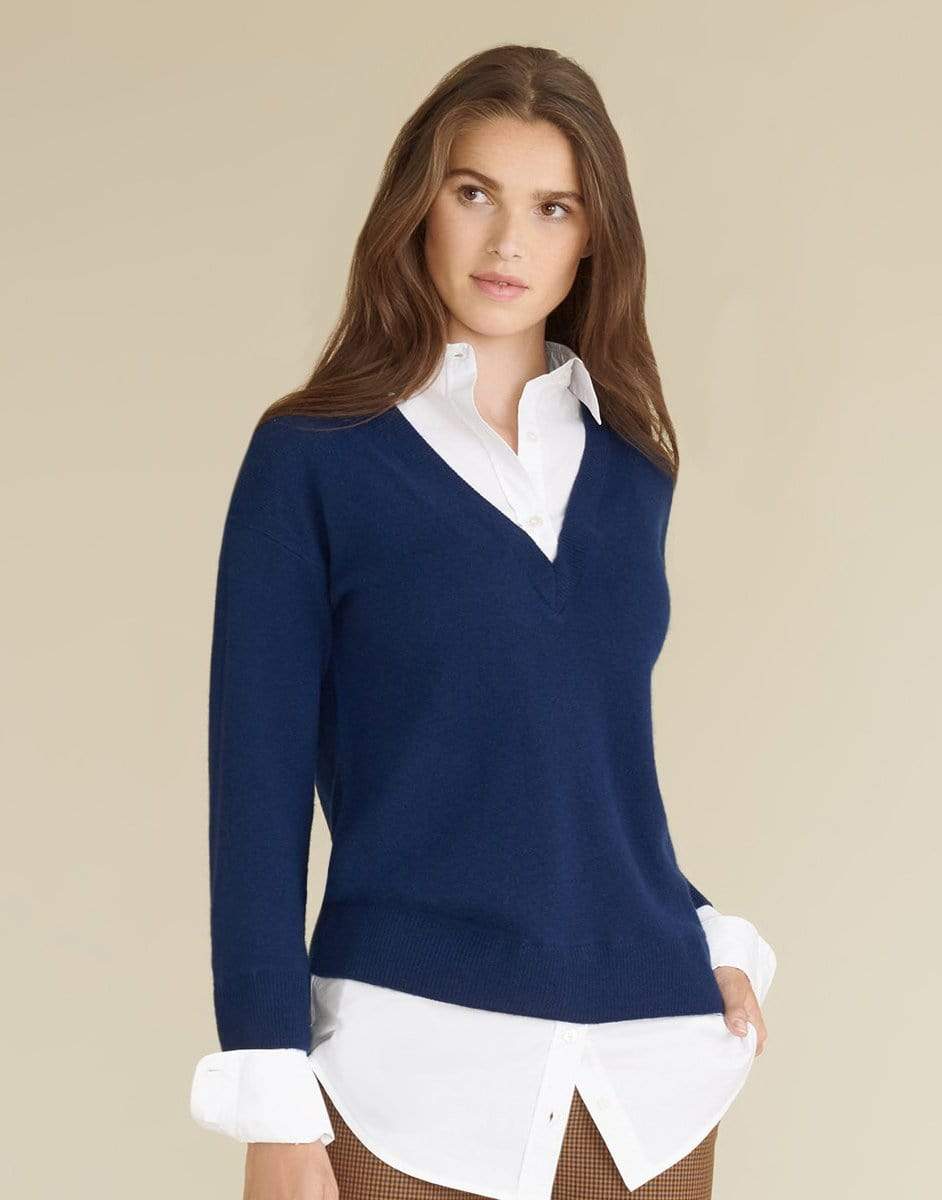 VERONICA BEARD-Navy Brami Mixed-Media Sweater-