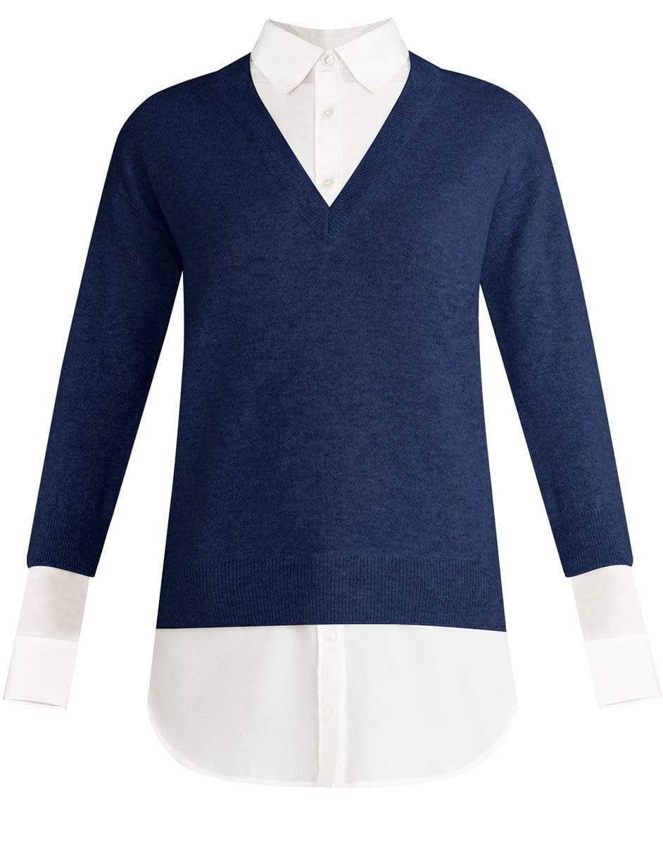 VERONICA BEARD-Navy Brami Mixed-Media Sweater-