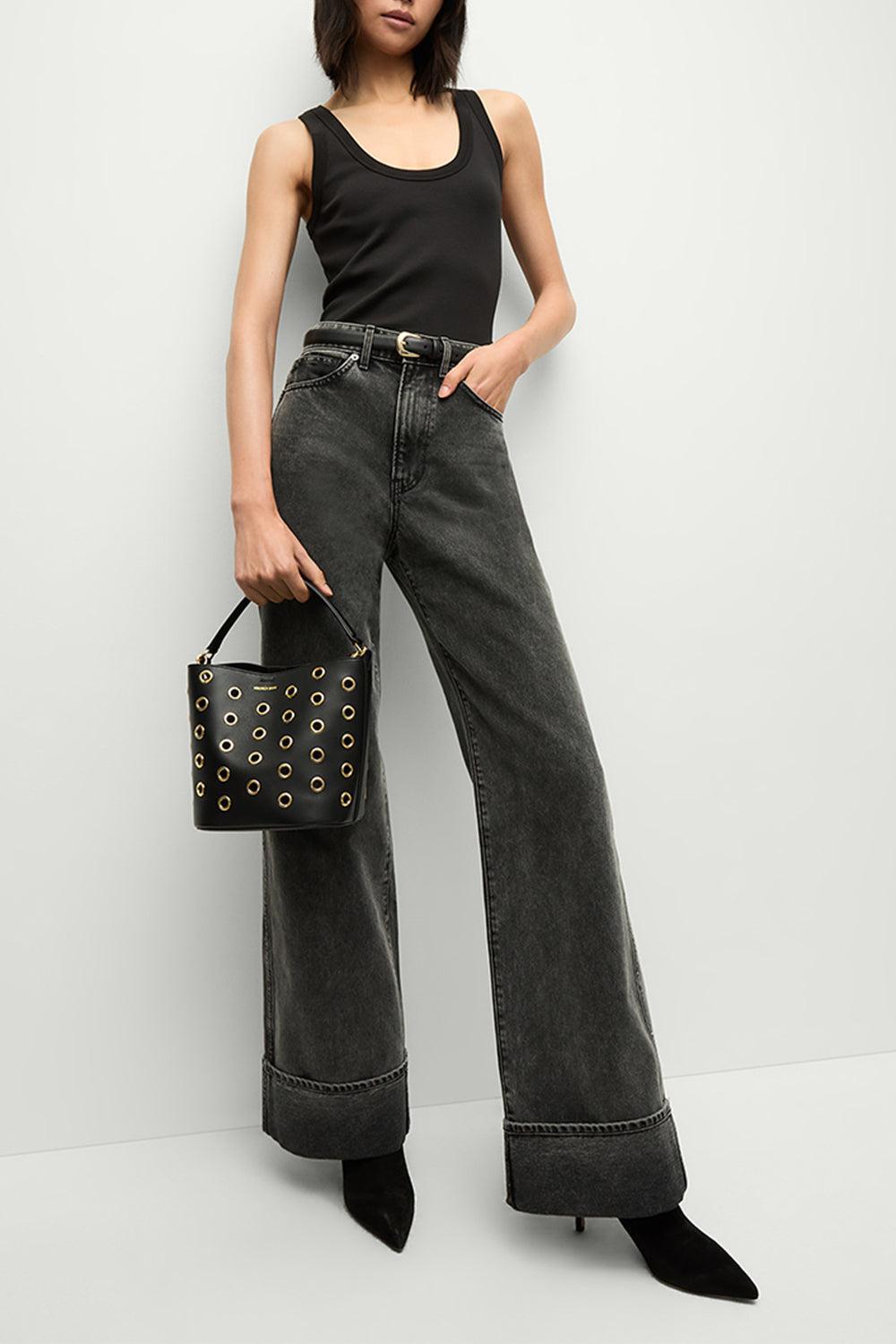 Small Grommet Feed Bag-BLACK/GOLD-O/S-HANDBAGTOTES-VERONICA BEARD