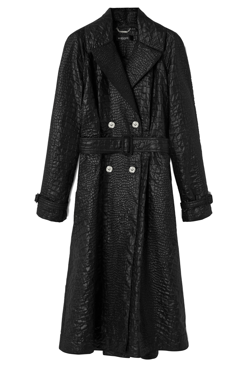 VERSACE-Croc-Lacquered Cloquet Trench Coat-