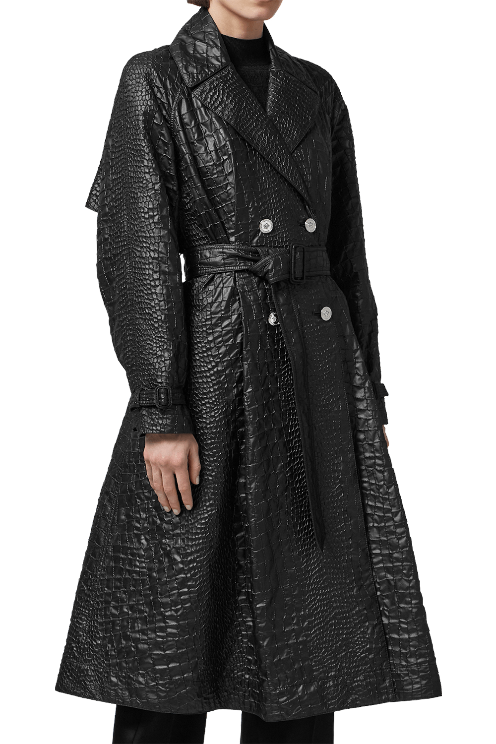 VERSACE-Croc-Lacquered Cloquet Trench Coat-