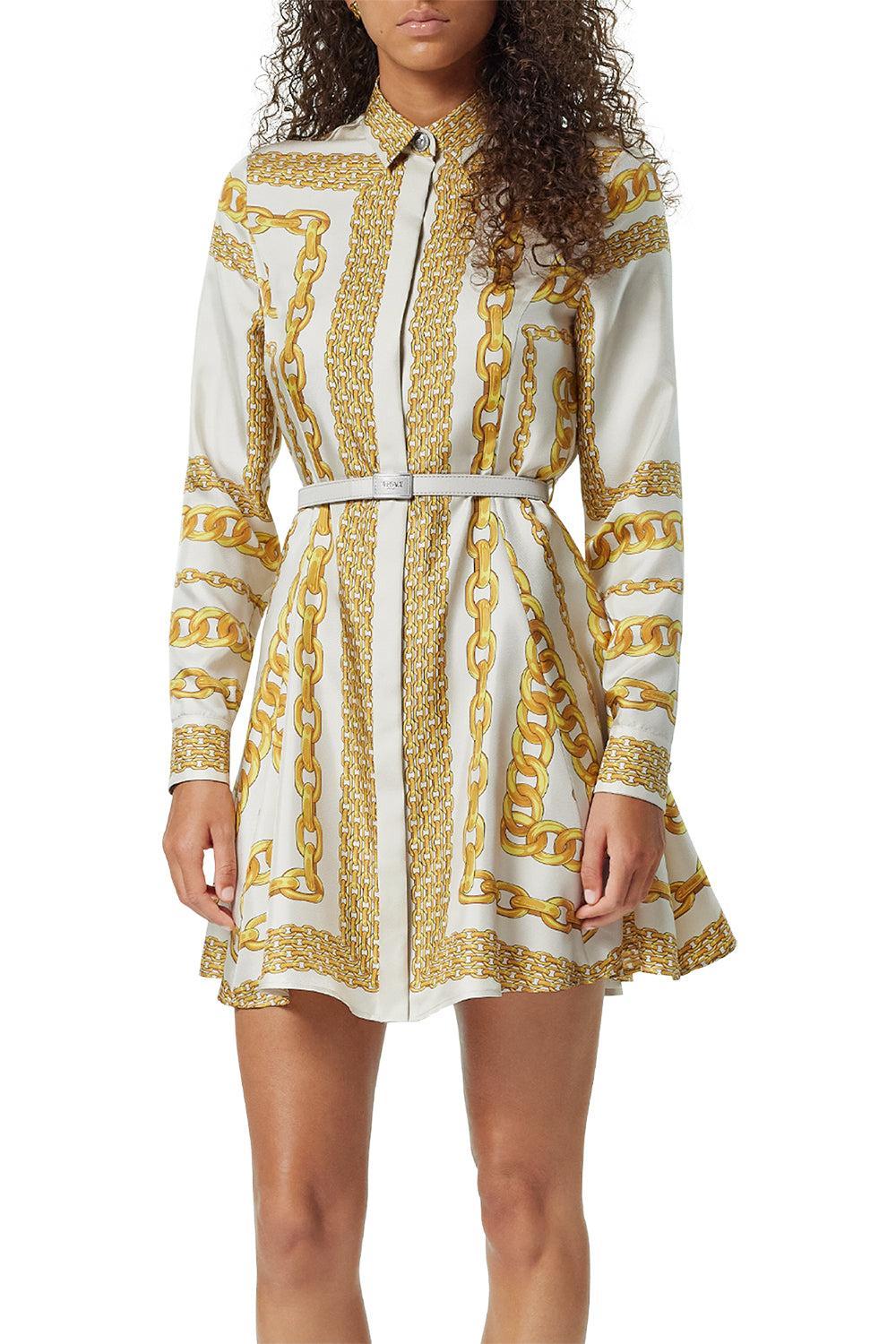 Versace Treasure Silk Mini Shirt Dress, Female, Print, 38 Versace Treasure Silk Mini Shirt Dress, Female, Print, 38