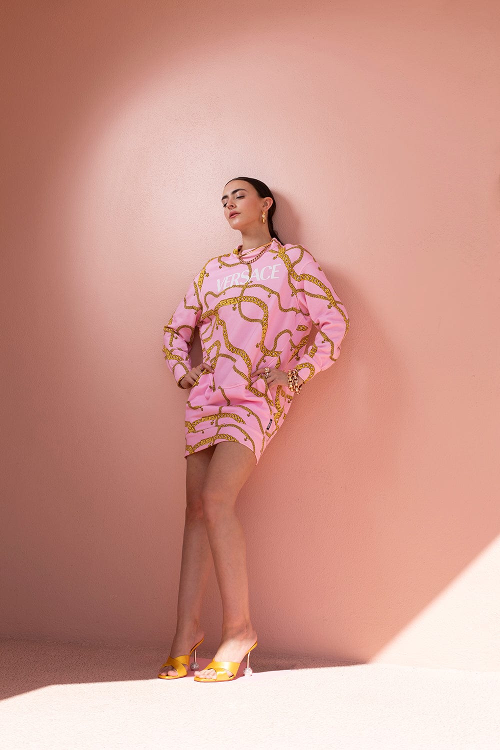 VERSACE-Long Sleeve Chain Sweatshirt Dress-