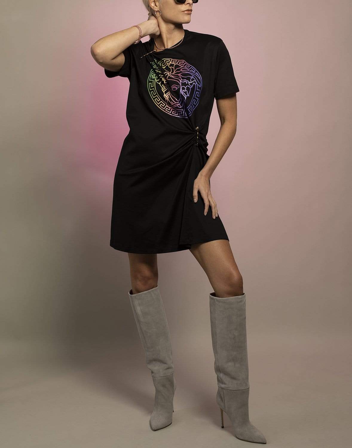 VERSACE-Medusa Gathered T-Shirt Dress-