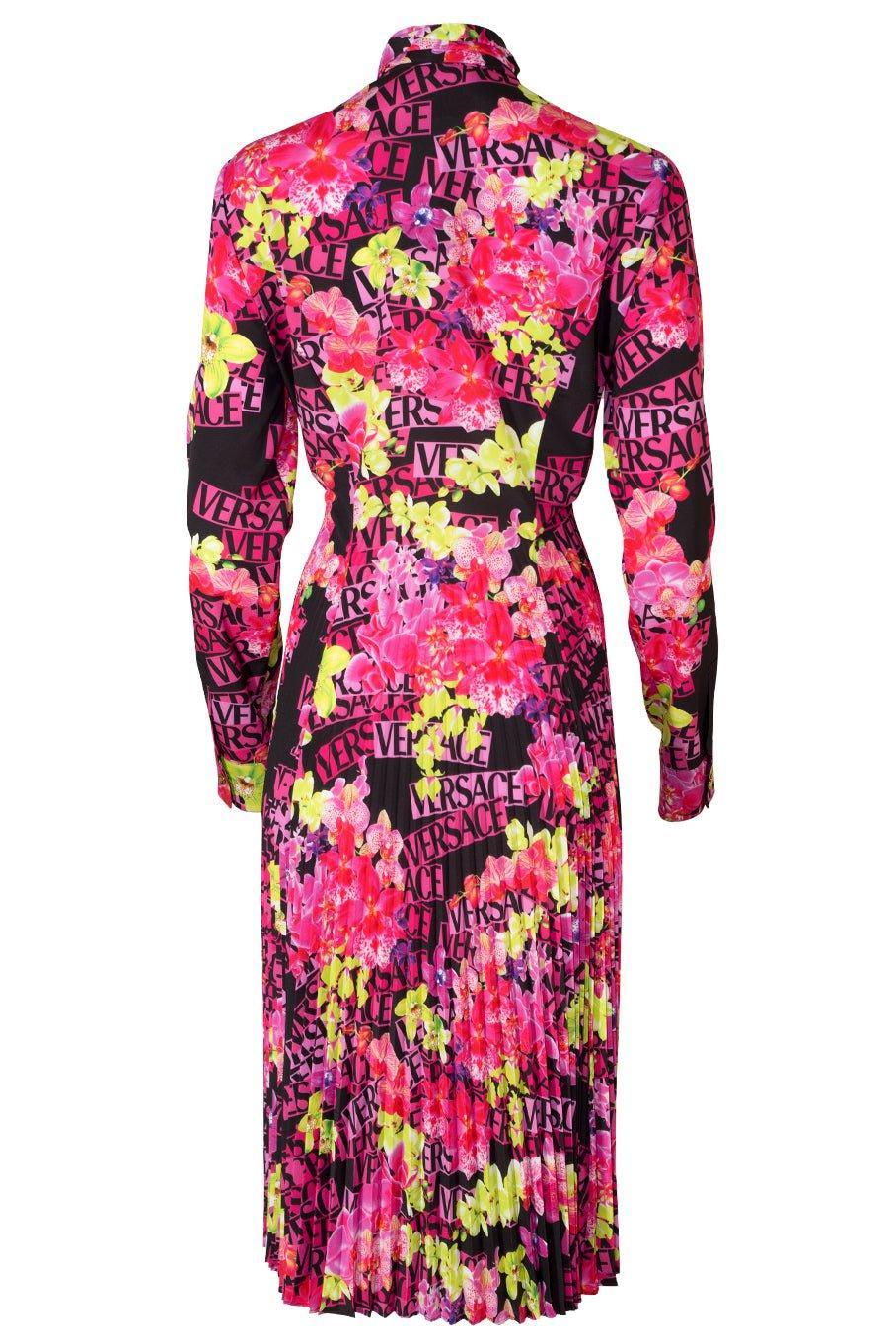 VERSACE-Long Sleeve Printed Midi Dress-PINK/BLK