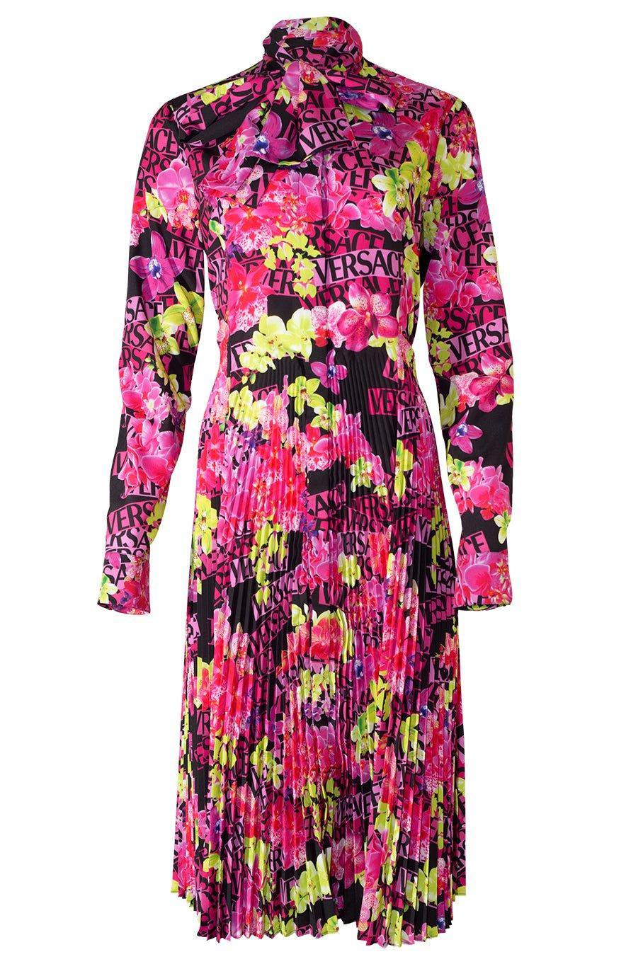 VERSACE-Long Sleeve Printed Midi Dress-PINK/BLK