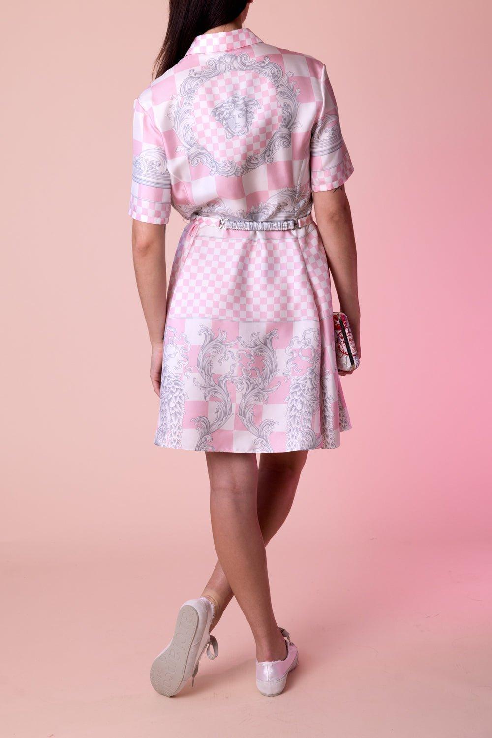 baroque shirt dress Versace baroque print Pink Belted Shirt Dress