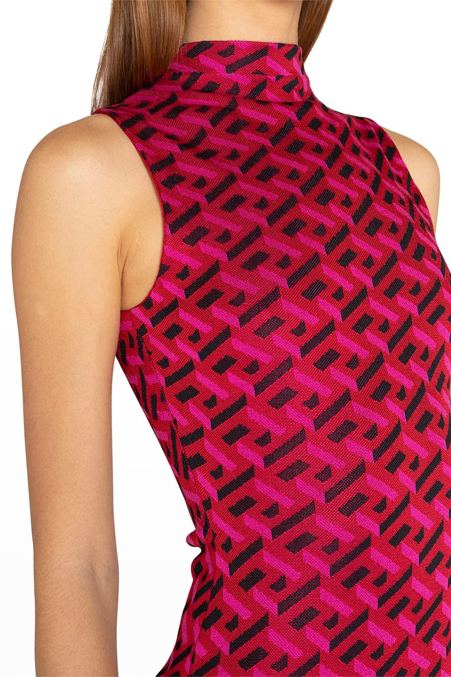 VERSACE-Sleeveless Printed Mock Neck Dress-