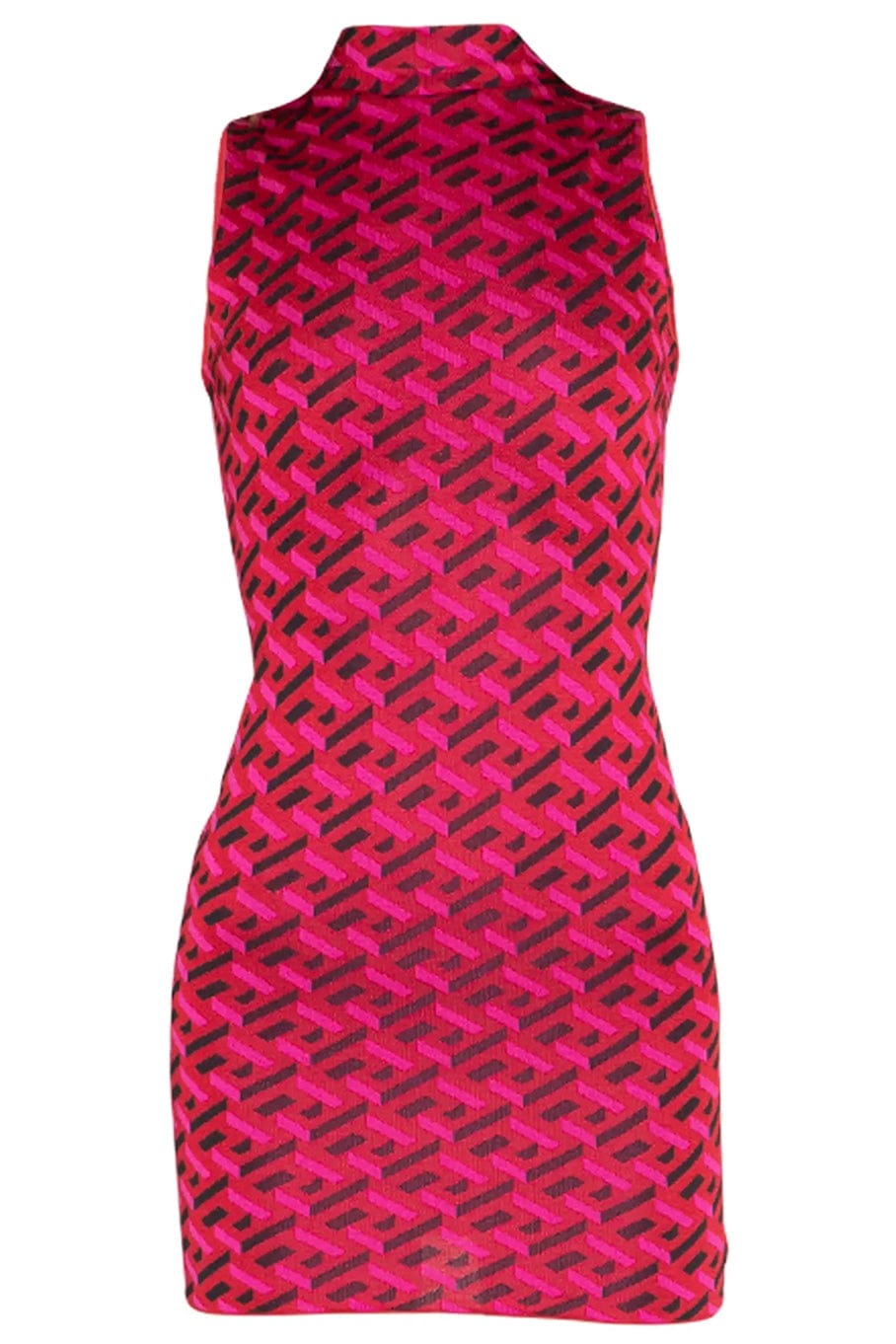 VERSACE-Sleeveless Printed Mock Neck Dress-