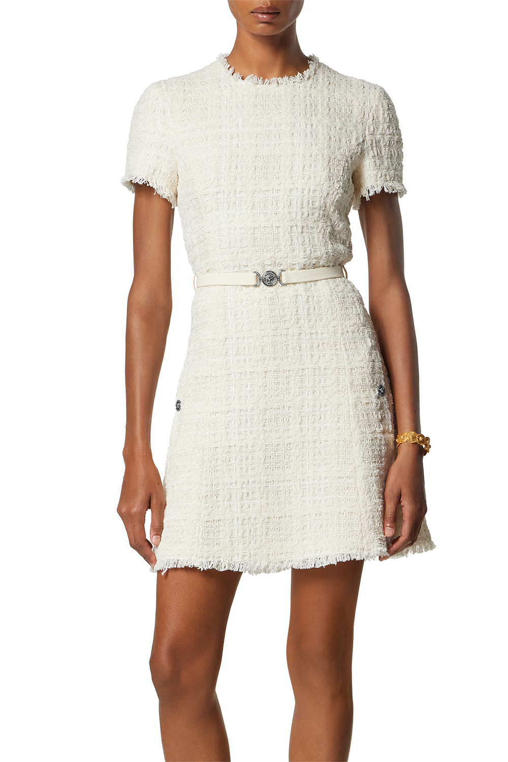 Short Sleeve Tonal Dress - White-WHITE-40-CLOTHINGDRESSCASUAL-VERSACE