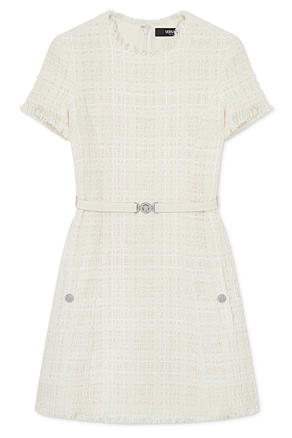 Short Sleeve Tonal Dress - White-WHITE-40-CLOTHINGDRESSCASUAL-VERSACE
