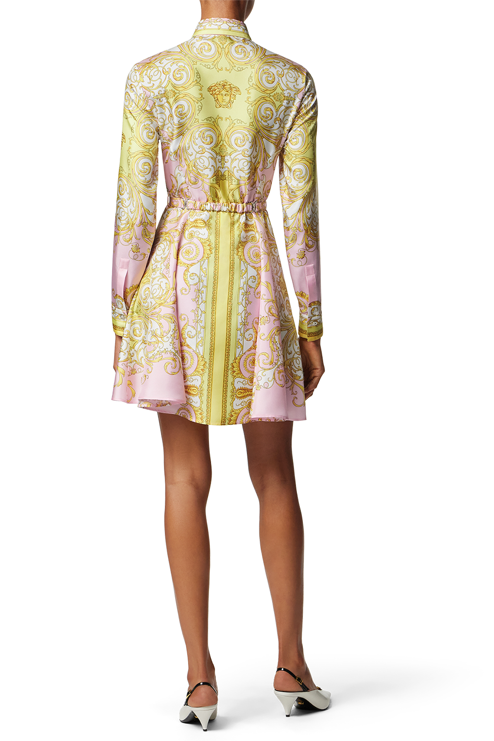 Printed Mini Shirt Dress - Pale Yellow Rose-YELLOW-38-CLOTHINGDRESSCASUAL-VERSACE