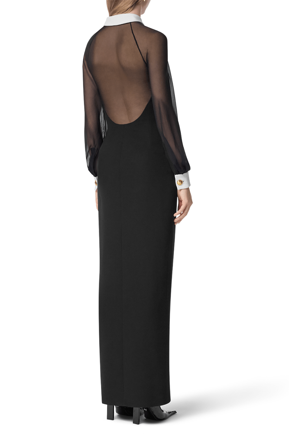versace long sleeve cocktail dress Versace Contrast-Collar Silk Cady Bustier Gown, Female, Black, 42