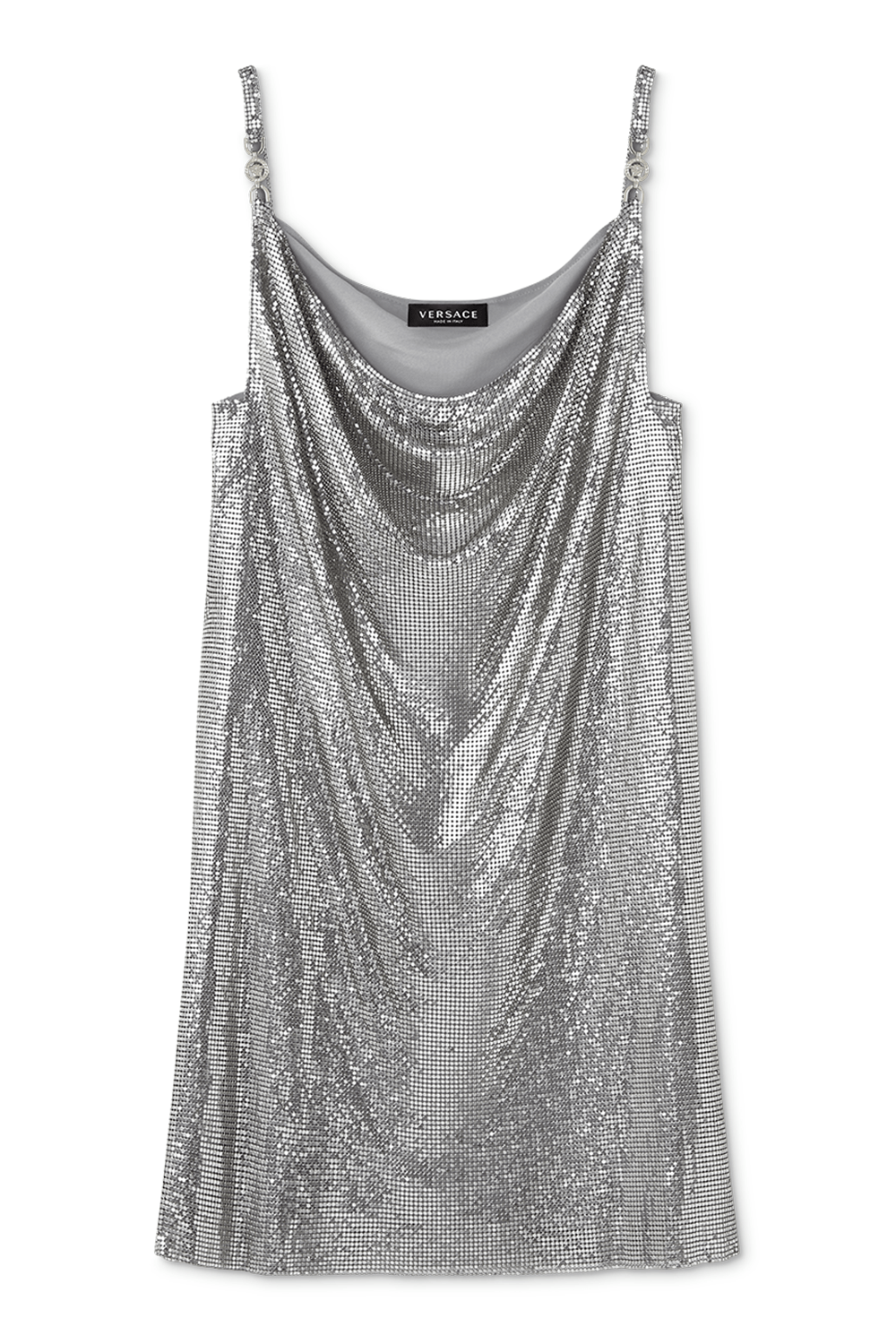 VERSACE-Metal Mesh Slip Dress-NICKEL