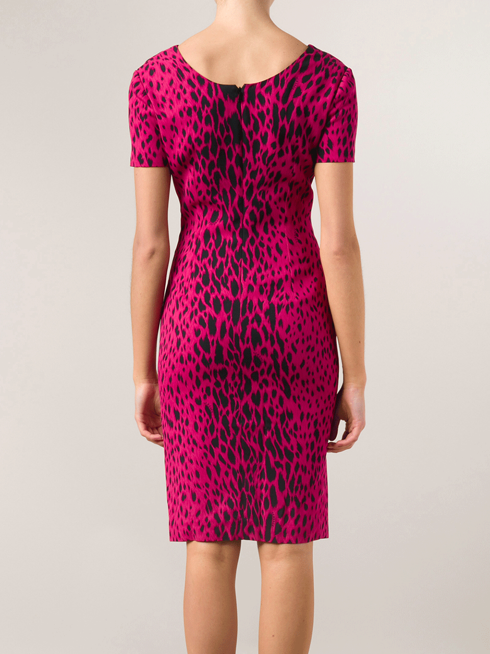 VERSACE-V-Neck Fitted Leopard Dress-