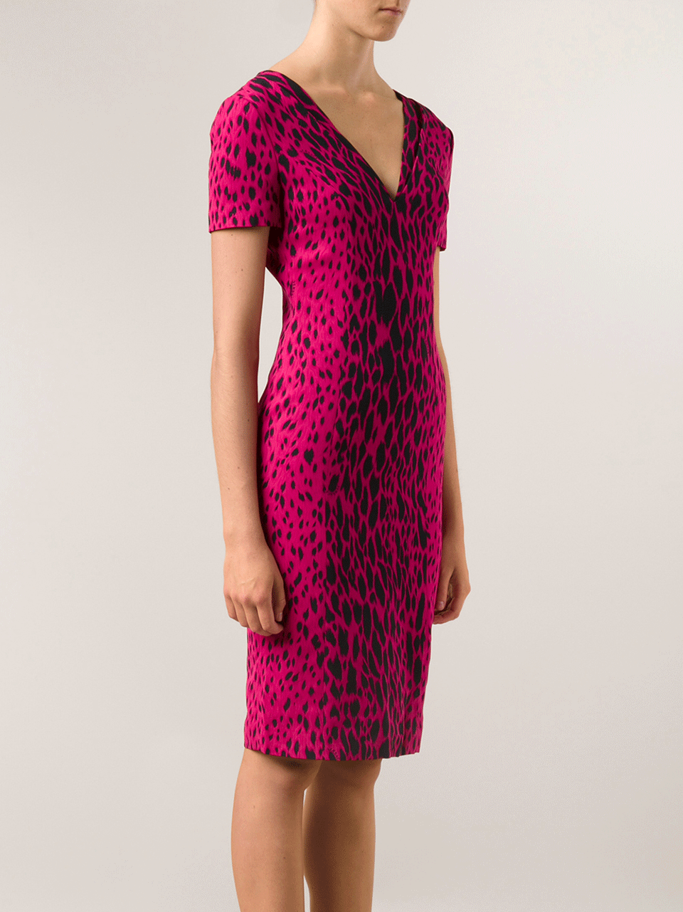 VERSACE-V-Neck Fitted Leopard Dress-