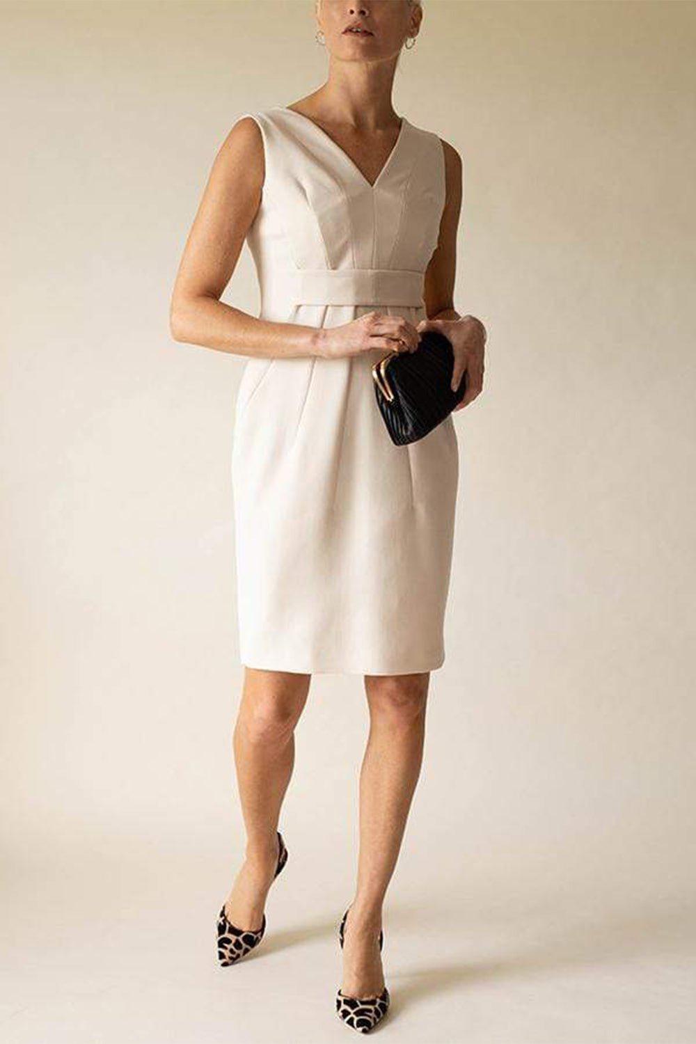 VERSACE-Sleeveless V-Neck Logo Waist Dress-WHITE