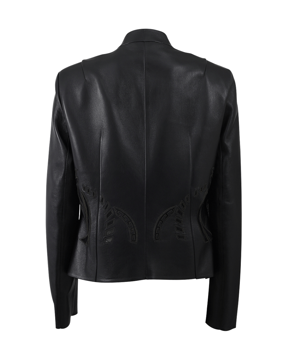 VERSACE-Lace And Leather Blazer-BLACK