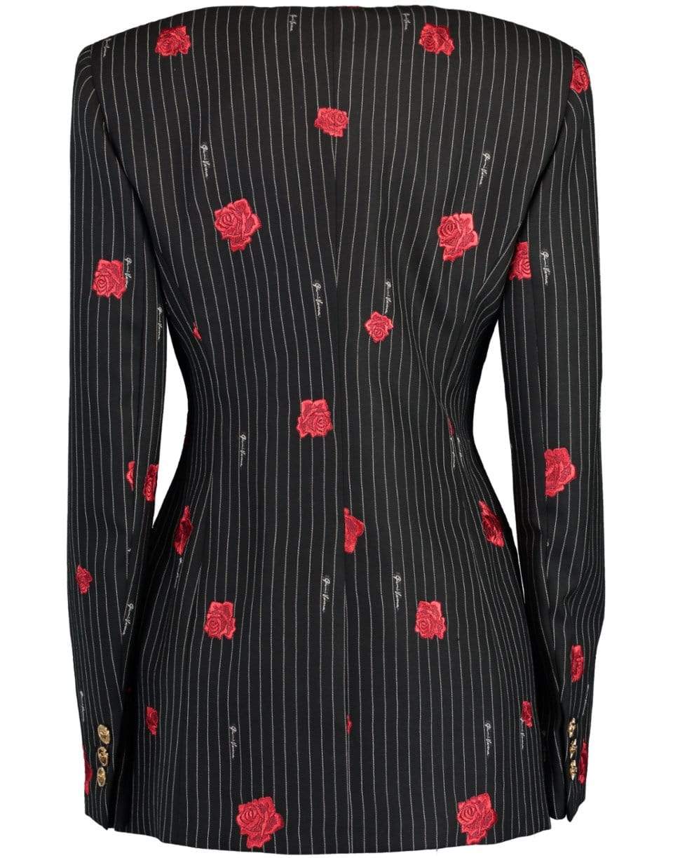 VERSACE-Rose Print Striped Double Breasted Jacket-