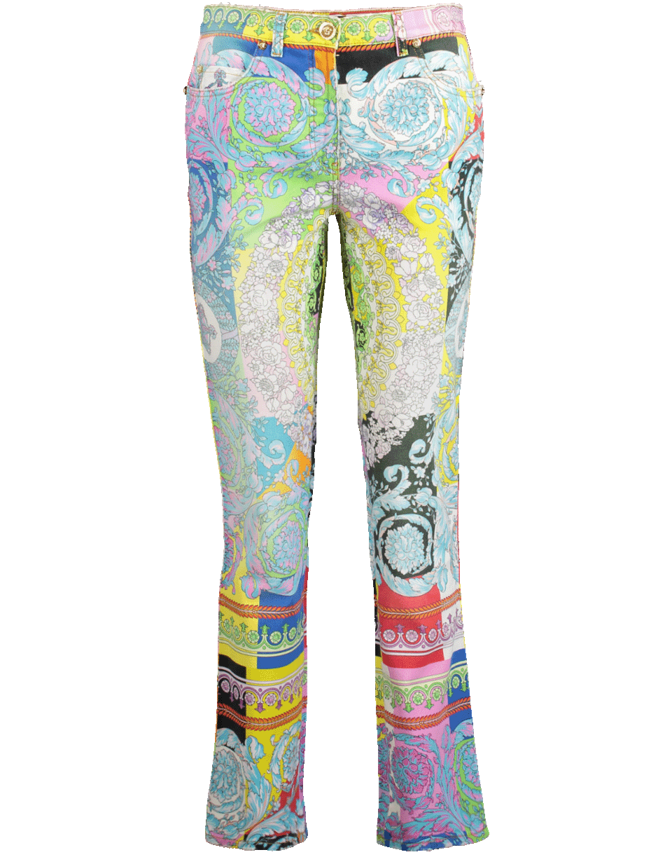 VERSACE-Hi Rise Print Pastel Jeans-