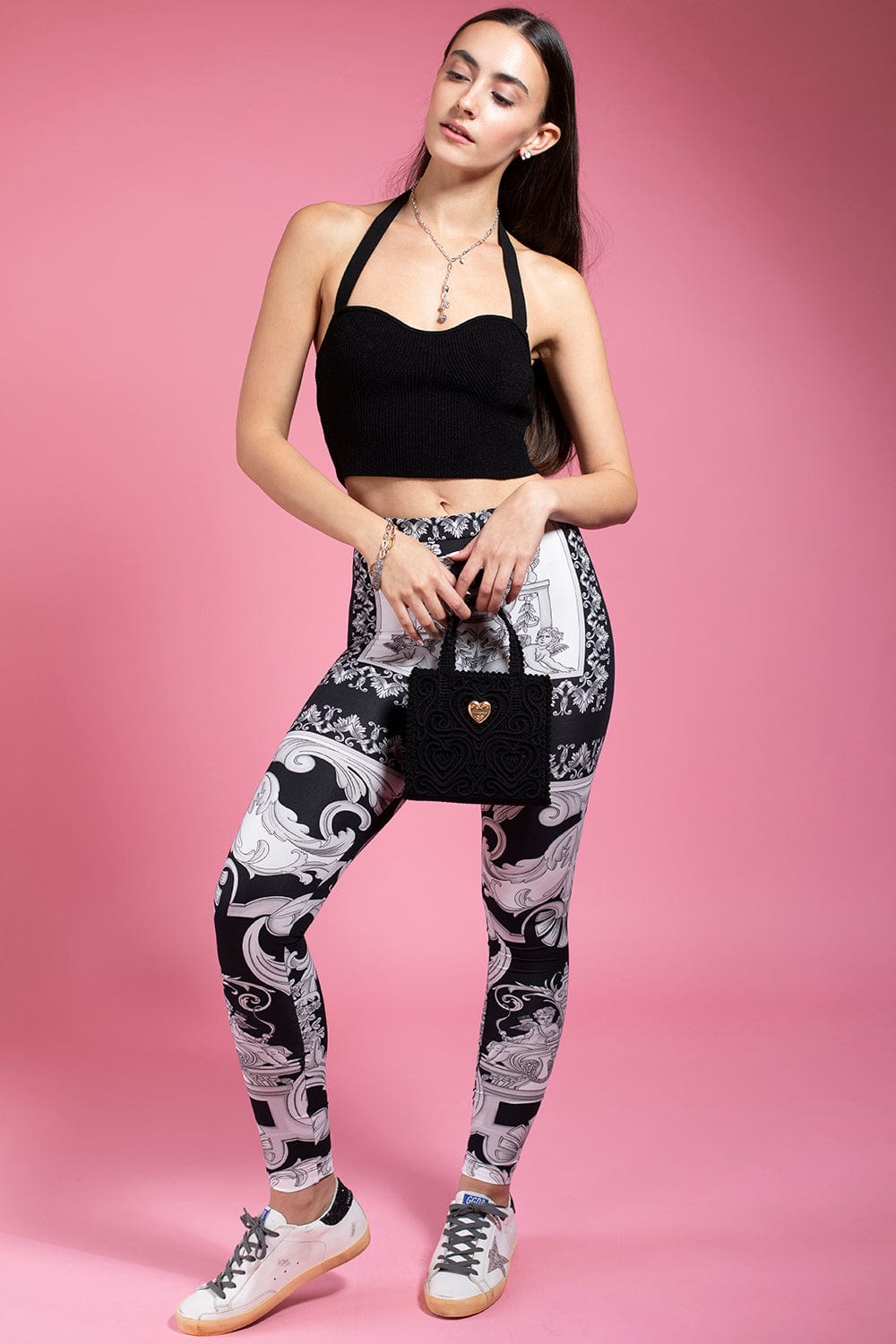 VERSACE-Printed Leggings - Black White-