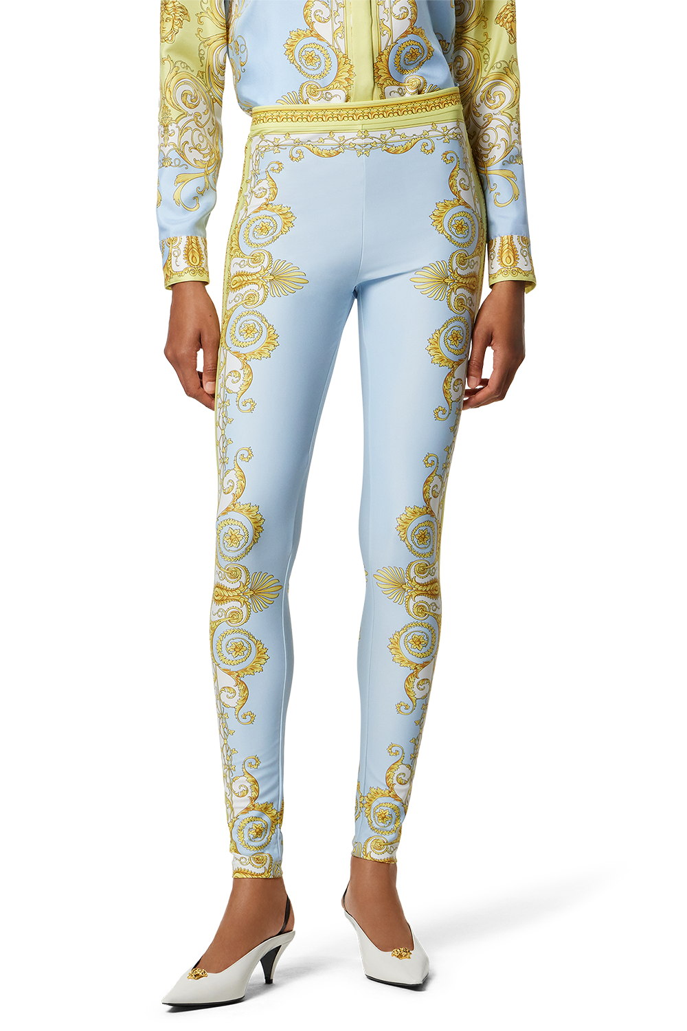 Printed Legging - Pale Yellow Blue-BLUE-38-CLOTHINGPANTSLIM FIT-VERSACE
