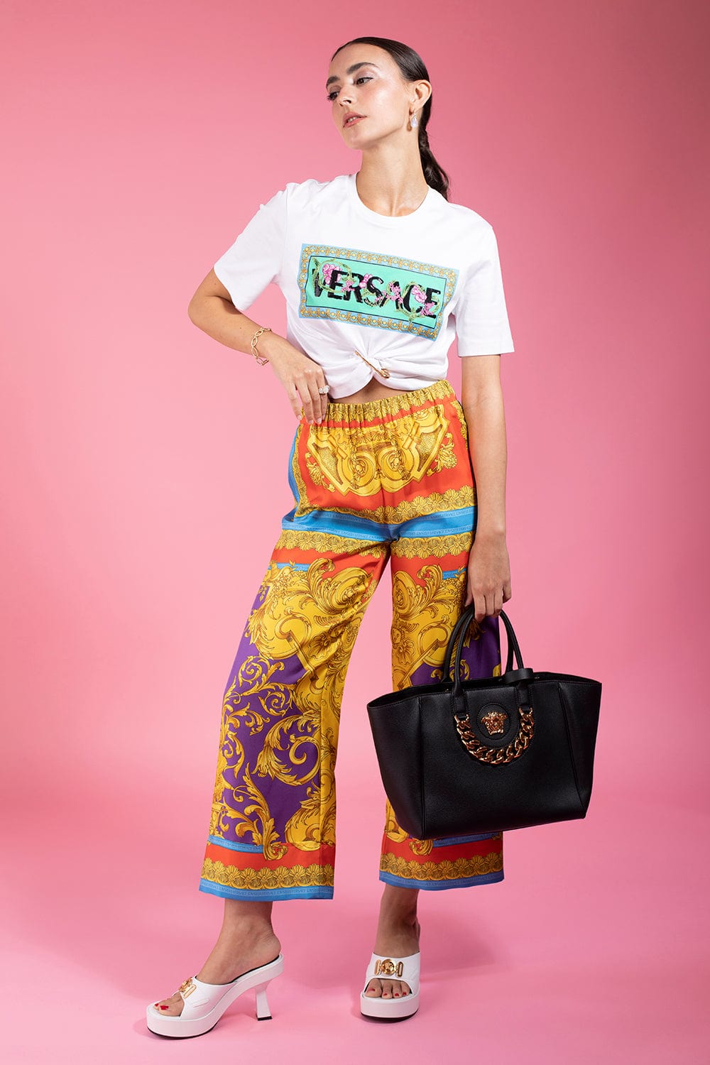VERSACE-Printed Cropped Palazzo Pants-