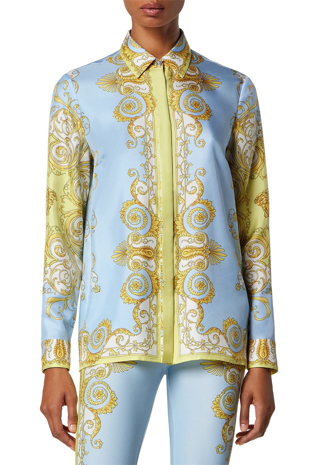 Printed Shirt - Pale Yellow Blue-BLUE-36-CLOTHINGTOPBLOUSE-VERSACE